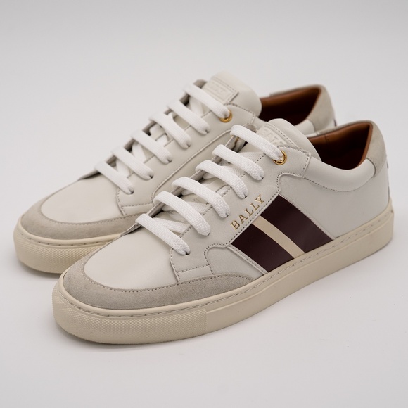 size 9.5 Bally Women's Hely White Low-Top Sneakers Red Leather - Picture 1 of 12